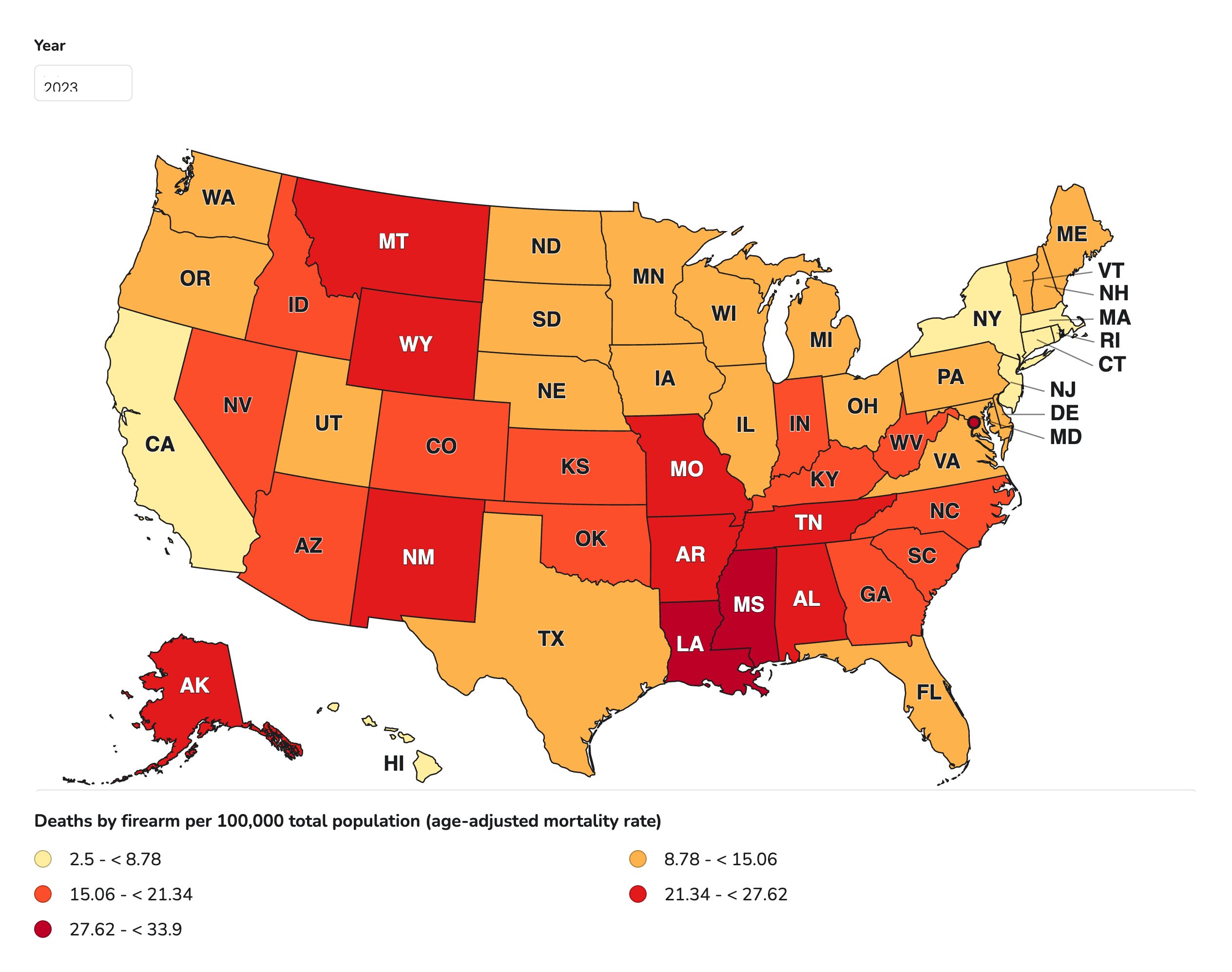 National Firearms Deaths map