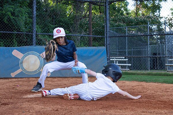 Young boys play baseball